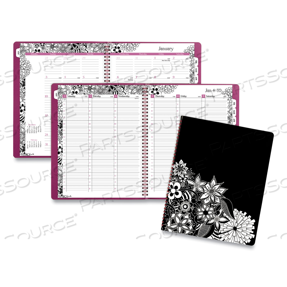 FLORADOODLE WEEKLY/MONTHLY PROFESSIONAL PLANNER, ADULT COLORING ARTWORK, 11 X 8.5, B/W COVER, 12-MONTH (JAN-DEC): 2023-2024 by Cambridge