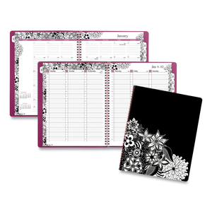 FLORADOODLE WEEKLY/MONTHLY PROFESSIONAL PLANNER, ADULT COLORING ARTWORK, 11 X 8.5, B/W COVER, 12-MONTH (JAN-DEC): 2023-2024 by Cambridge
