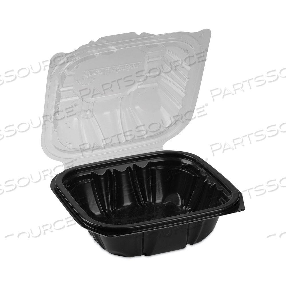 EARTHCHOICE VENTED DUAL COLOR MICROWAVABLE HINGED LID CONTAINER, 1-COMPARTMENT, 16OZ, 6 X 6 X 3, BLACK/CLEAR, PLASTIC by Pactiv EARTHCHOICE VENTED DUAL COLOR MICROWAVABLE HINGED LID CONTAINER, 1-COMPARTMENT, 16OZ, 6 X 6 X 3, BLACK/CLEAR, PLASTIC by Pactiv