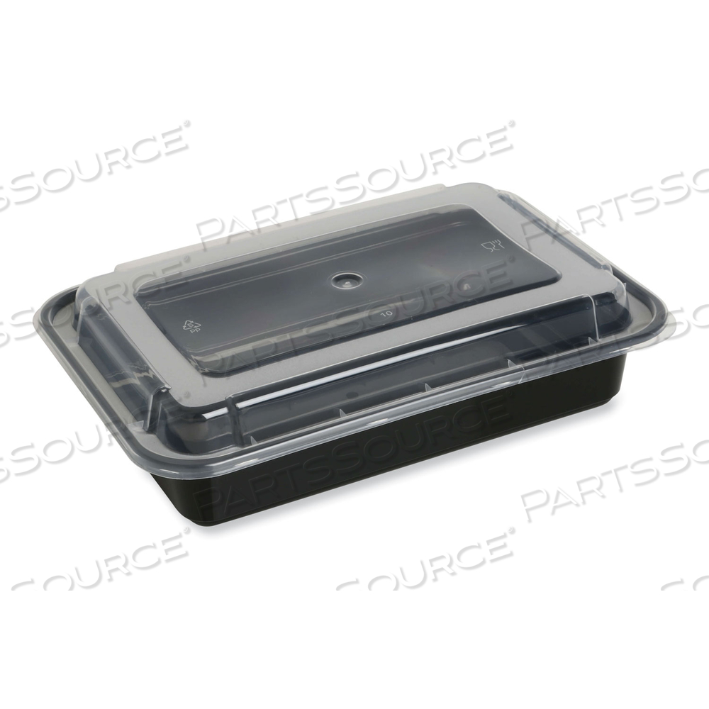FOOD CONTAINER WITH LID, 38 OZ, 8.81 X 6.02 X 2.48, BLACK/CLEAR, PLASTIC by Genpak
