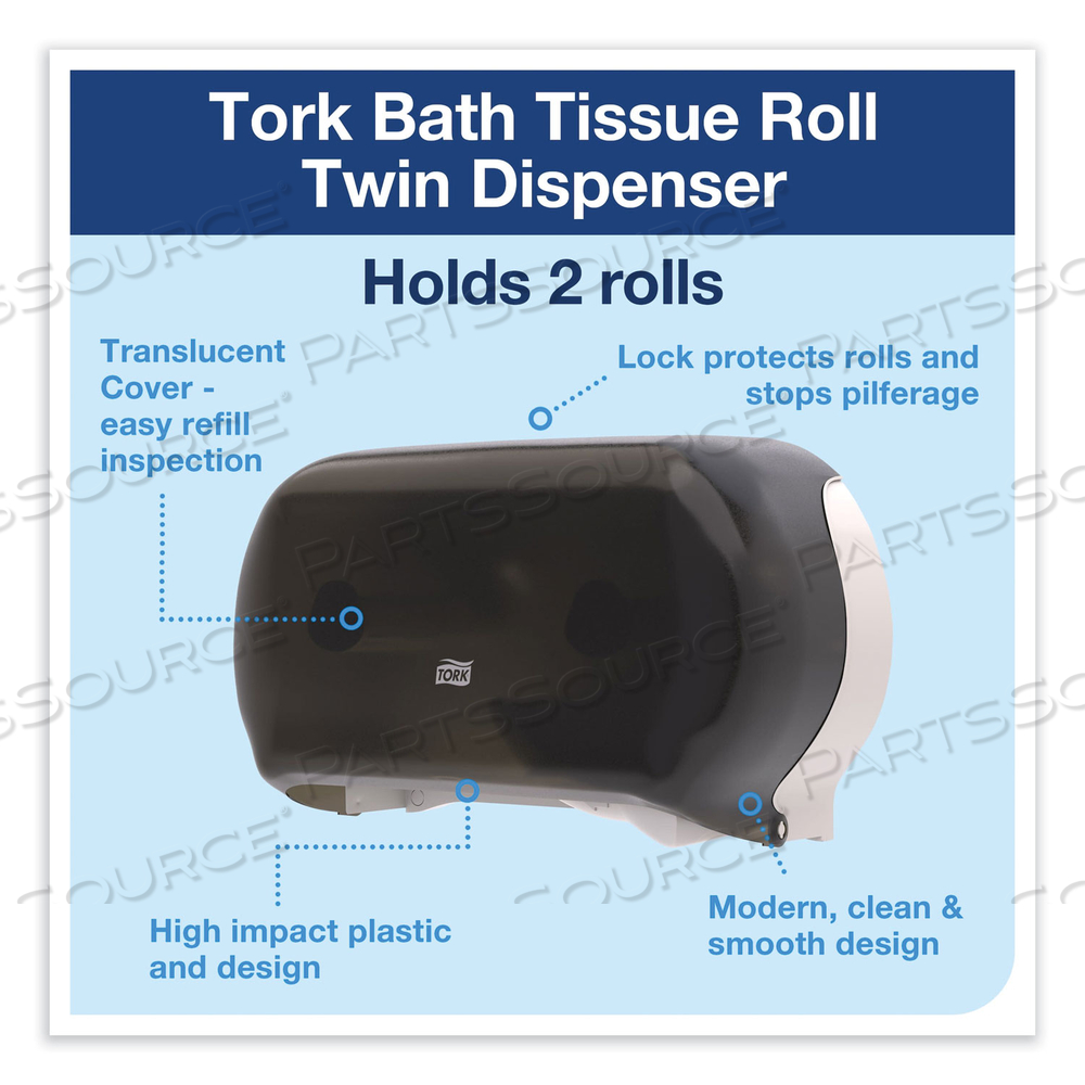TWIN STANDARD ROLL BATH TISSUE DISPENSER, 12.75 X 5.57 X 8.25, SMOKE by Tork