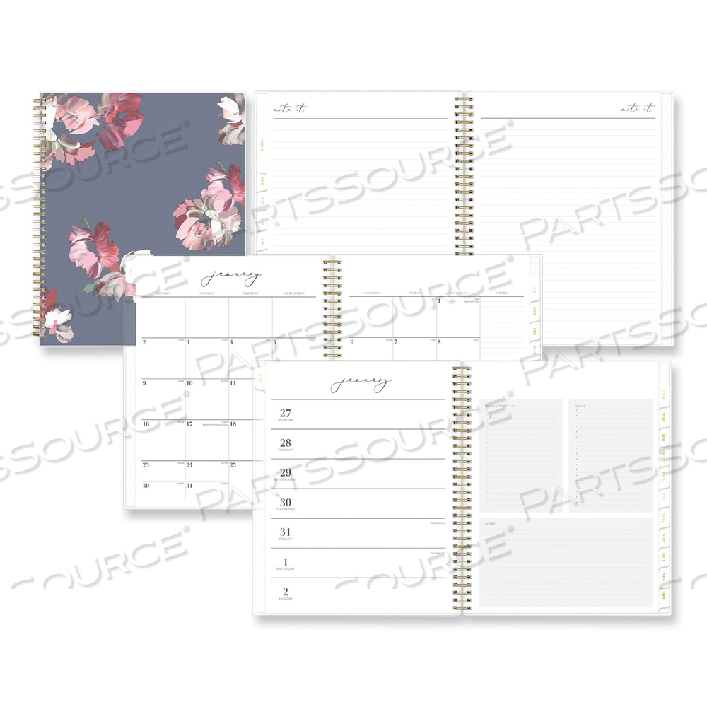 LIFE NOTE-IT LEAH WEEKLY/MONTHLY NOTES PLANNER, FLORAL ARTWORK, 11 X 8.5, GRAY/PINK/WHITE COVER, 12-MONTH (JAN TO DEC): 2024 by Blue Sky