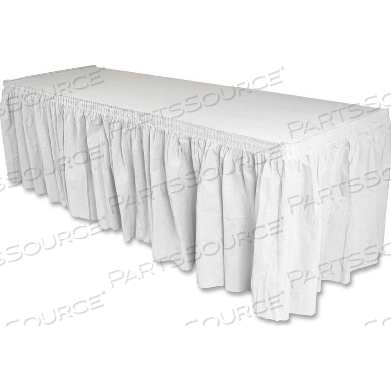 PLEATED TABLE SKIRT, 14'L X 29"W, POLYESTER, WHITE by Genuine Joe
