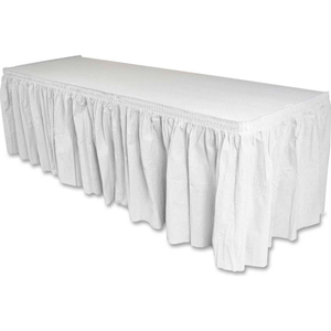 PLEATED TABLE SKIRT, 14'L X 29"W, POLYESTER, WHITE by Genuine Joe PLEATED TABLE SKIRT, 14'L X 29"W, POLYESTER, WHITE by Genuine Joe
