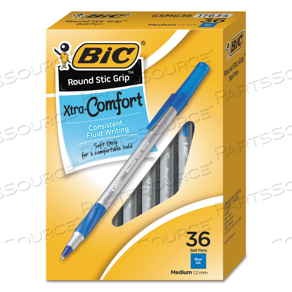 ROUND STIC GRIP XTRA COMFORT BALLPOINT PEN VALUE PACK, EASY-GLIDE, STICK, MEDIUM 1.2 MM, BLUE INK, GRAY/BLUE BARREL by BIC