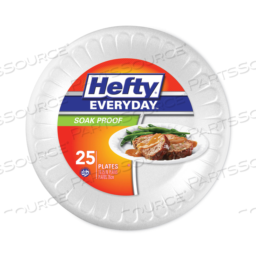 SOAK PROOF TABLEWARE, FOAM PLATES, 10.25" DIA, WHITE 10 PACKS/CARTON by Hefty