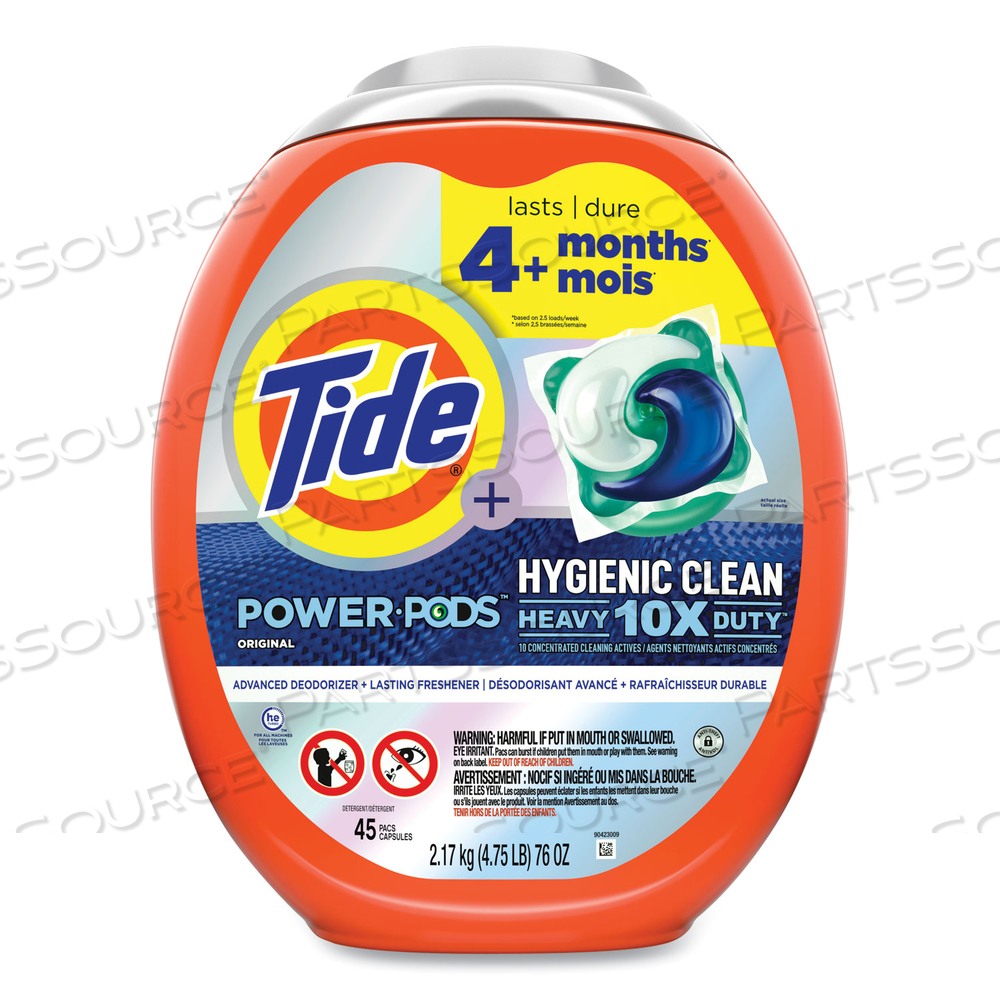 HYGIENIC CLEAN HEAVY 10X DUTY POWER PODS, ORIGINAL SCENT, 76 OZ TUB, 45 PODS by Tide
