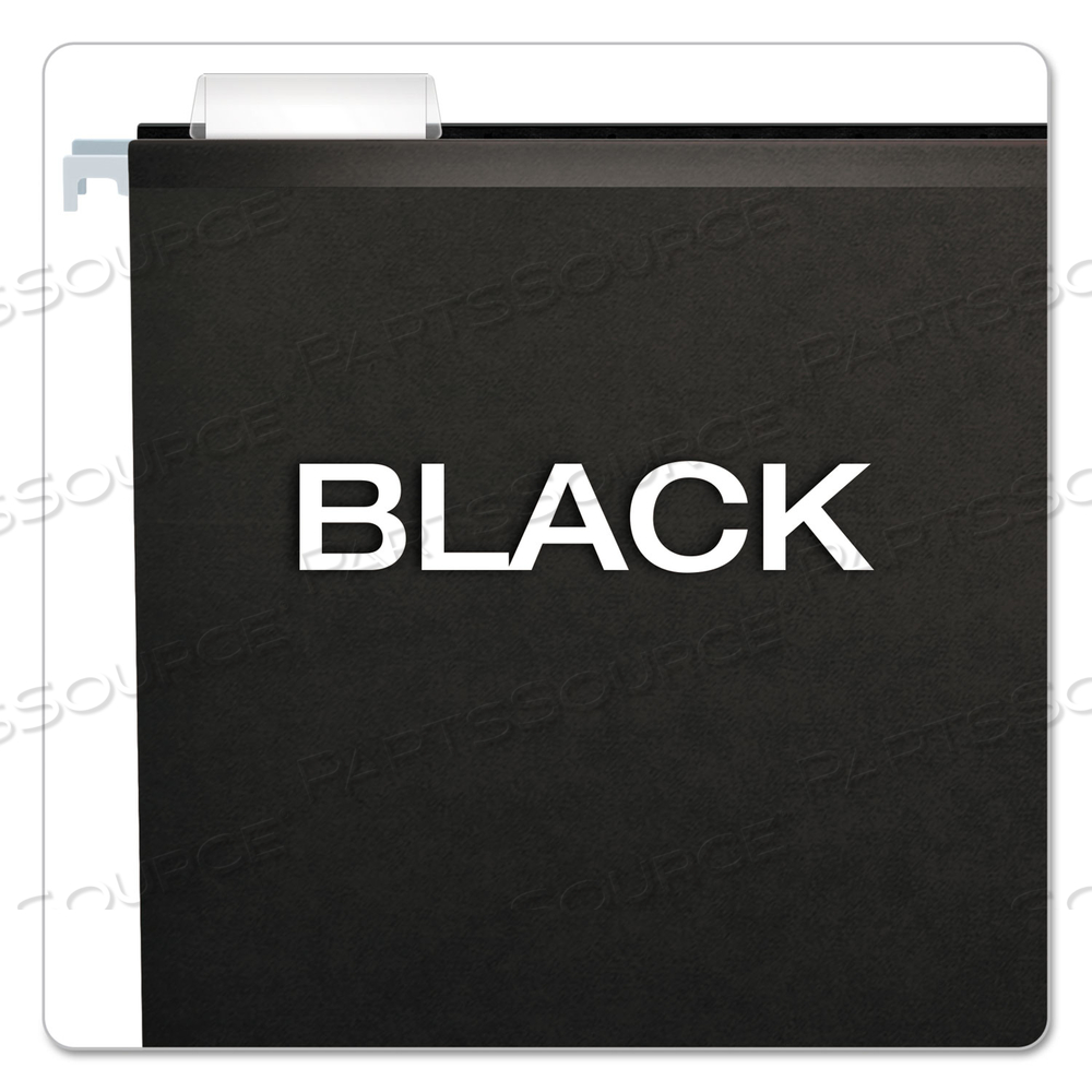 COLORED REINFORCED HANGING FOLDERS, LETTER SIZE, 1/5-CUT TABS, BLACK by Esselte Pendaflex Corp. COLORED REINFORCED HANGING FOLDERS, LETTER SIZE, 1/5-CUT TABS, BLACK by Esselte Pendaflex Corp.