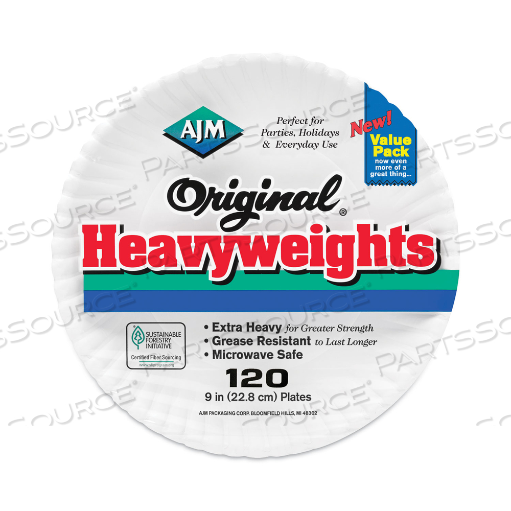 GOLD LABEL COATED PAPER PLATES, 9" DIA, WHITE by AJM Packaging Corporation