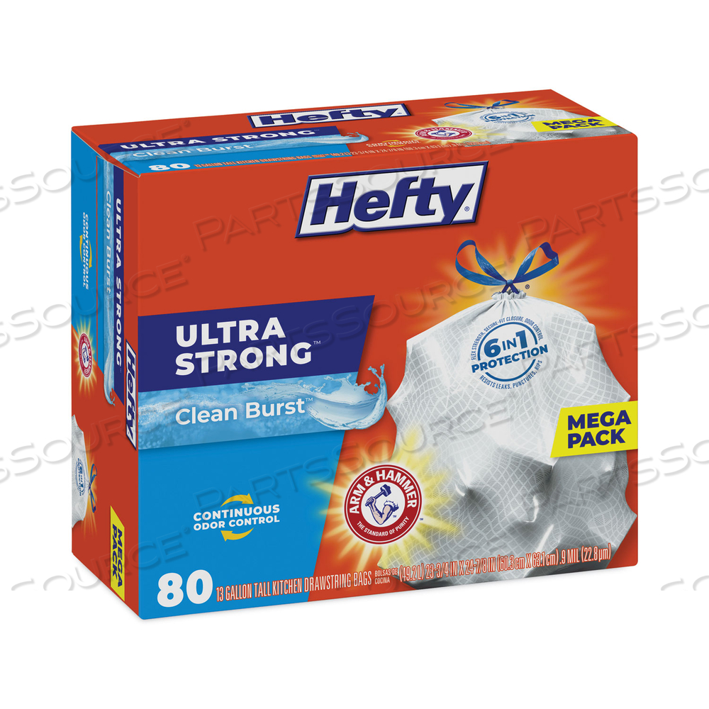 ULTRA STRONG SCENTED TALL WHITE KITCHEN BAGS, 13 GAL, 0.9 MIL, 24.75" X 24.88", WHITE, 80 BAGS/BOX by Hefty
