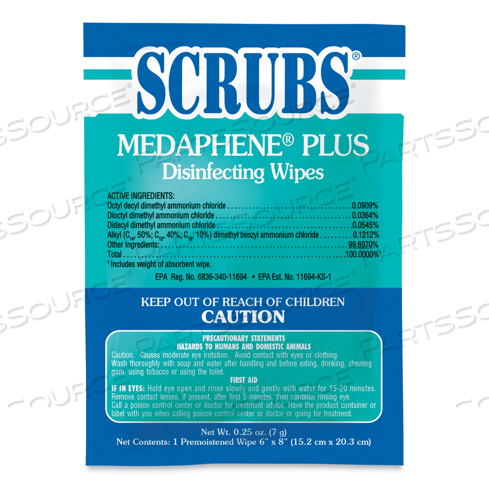 MEDAPHENE DISINFECTANT WET WIPES, 6 X 8, CITRUS, WHITE, INDIVIDUALLY WRAPPED FOIL PACKETS by Scrubs