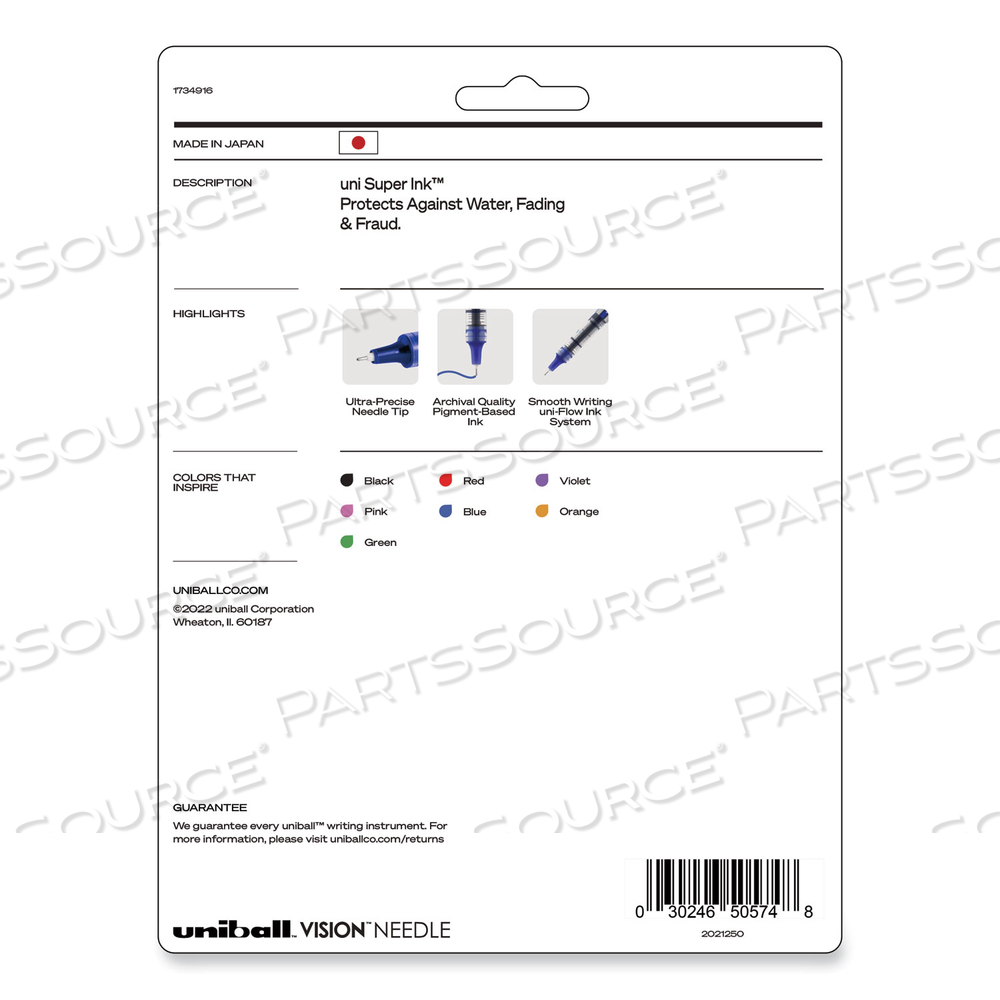 VISION NEEDLE ROLLER BALL PEN, STICK, FINE 0.7 MM, ASSORTED INK COLORS, SILVER BARREL by Uni-Ball