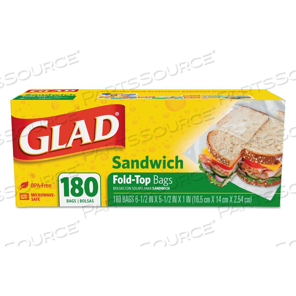 FOLD-TOP SANDWICH BAGS, 6.5" X 5.5", CLEAR by Glad FOLD-TOP SANDWICH BAGS, 6.5" X 5.5", CLEAR by Glad