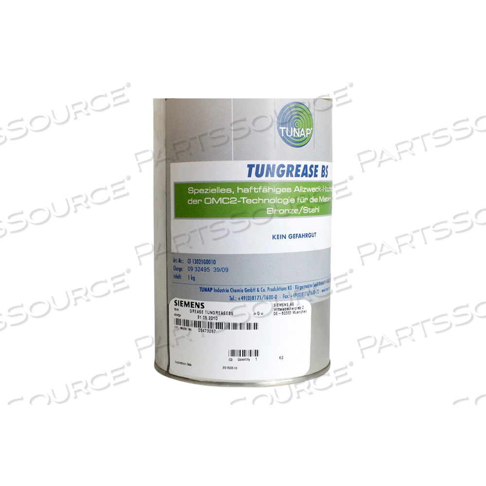 GREASE, TUNGREASE BS, LIGHT BROWN, 1KG CAPACITY, SYNTHETIC BASE OIL, 950KG/M3 DENSITY, INORGANIC THICKENER, FOR USE WITH: FOR LINEAR ACCELER by Siemens Medical Solutions