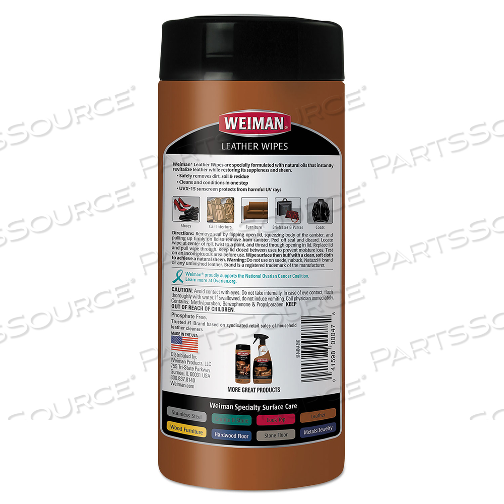 LEATHER WIPES, 7 X 8, 30/CANISTER by Weiman LEATHER WIPES, 7 X 8, 30/CANISTER by Weiman