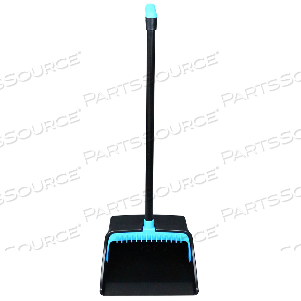 LOBBYMASTER PLASTIC DUST PAN, 12.32" WIDE, 31.84" ALUMINUM HANDLE, BLUE/BLACK by Impact Products