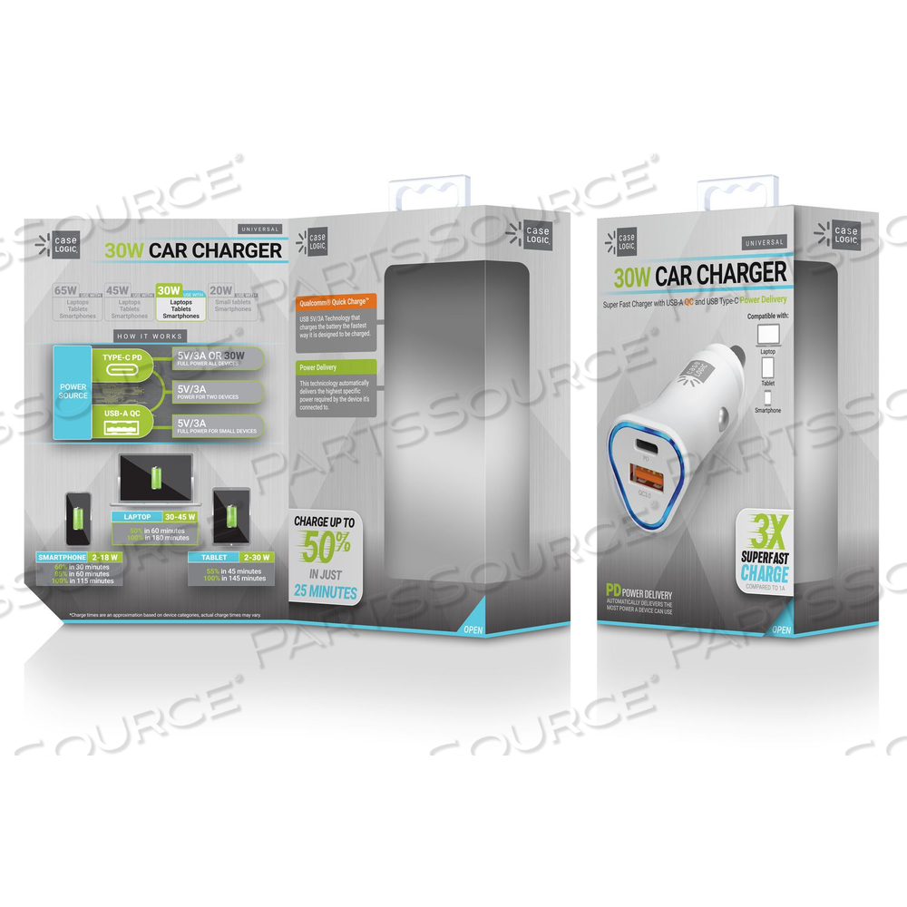 PD CAR CHARGER, 30 W, TWO 3 A PORTS, WHITE by ByTech