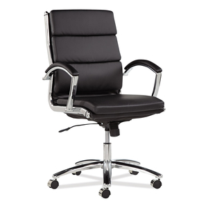 ALERA NERATOLI MID-BACK SLIM PROFILE CHAIR, FAUX LEATHER, SUPPORTS UP TO 275 LB, BLACK SEAT/BACK, CHROME BASE by Alera