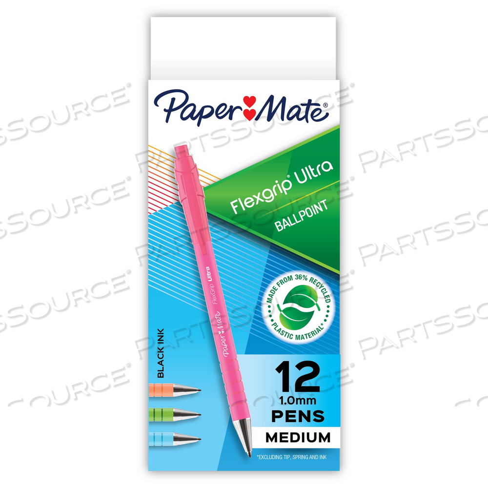 FLEXGRIP ULTRA RECYCLED BALLPOINT PEN, RETRACTABLE, MEDIUM, 1 MM, BLACK INK, ASSORTED BARRELS by Paper Mate FLEXGRIP ULTRA RECYCLED BALLPOINT PEN, RETRACTABLE, MEDIUM, 1 MM, BLACK INK, ASSORTED BARRELS by Paper Mate