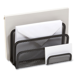 WIRE MESH MAIL SORTER WITH BUSINESS CARD HOLDER, 4 SECTIONS, #6 1/4 TO #16 ENVELOPES, 5.59 X 3.93 X 7.55, MATTE BLACK by TRU RED
