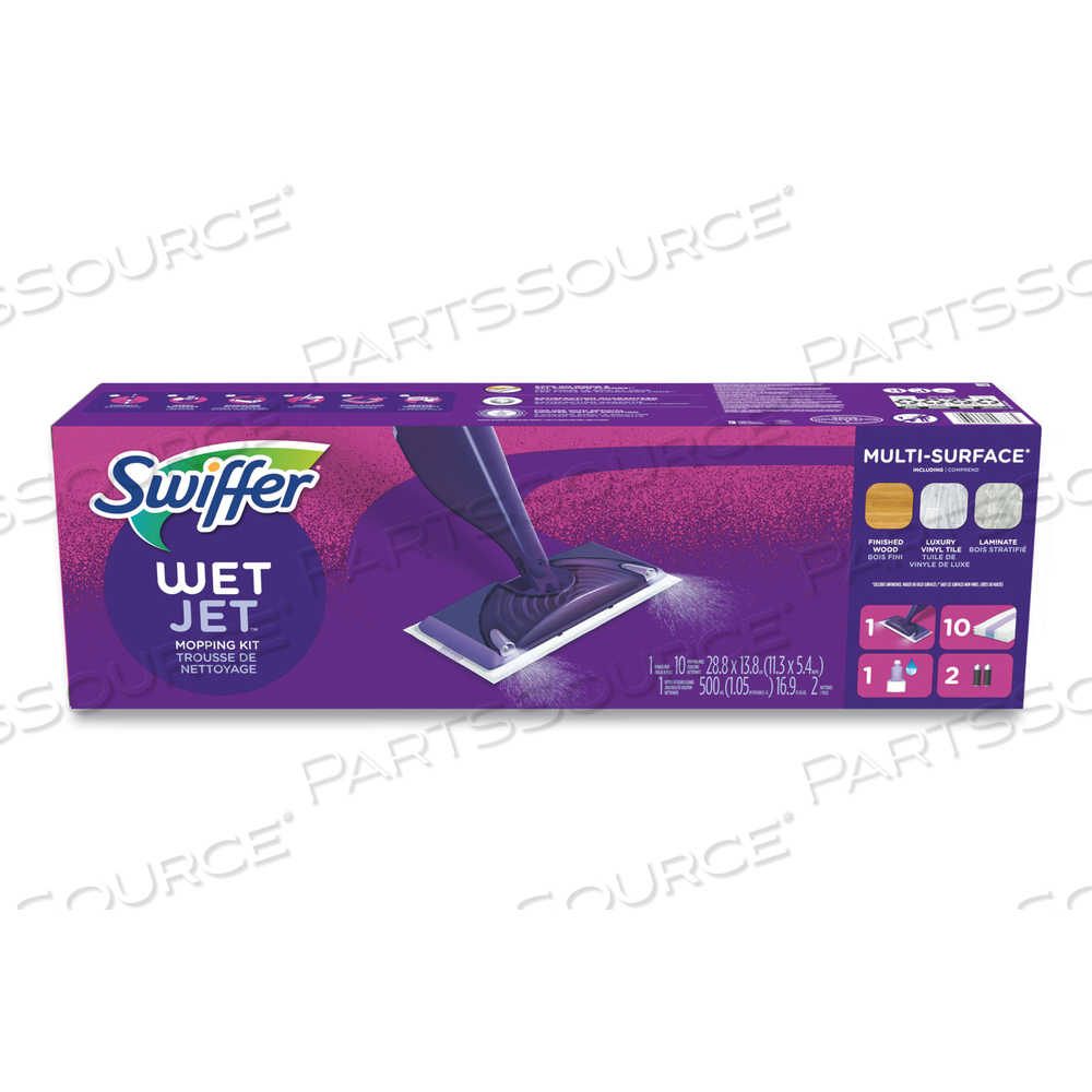 WETJET MOP STARTER KIT WITH 10 PADS AND 1 CLEANER, 11.3 X 5.4 HEAD, SILVER HANDLE by Swiffer