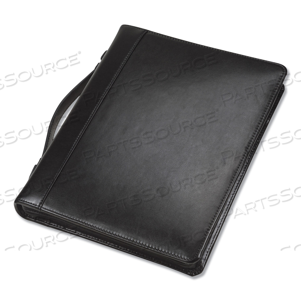 LEATHER MULTI-RING ZIPPERED PORTFOLIO, TWO-PART, 1" CAP, 11 X 13 1/2, BLACK by Samsill