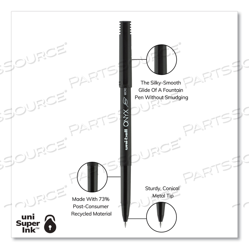 ONYX ROLLER BALL PEN, STICK, MICRO 0.5 MM, BLACK INK, BLACK MATTE BARREL by Uni-Ball