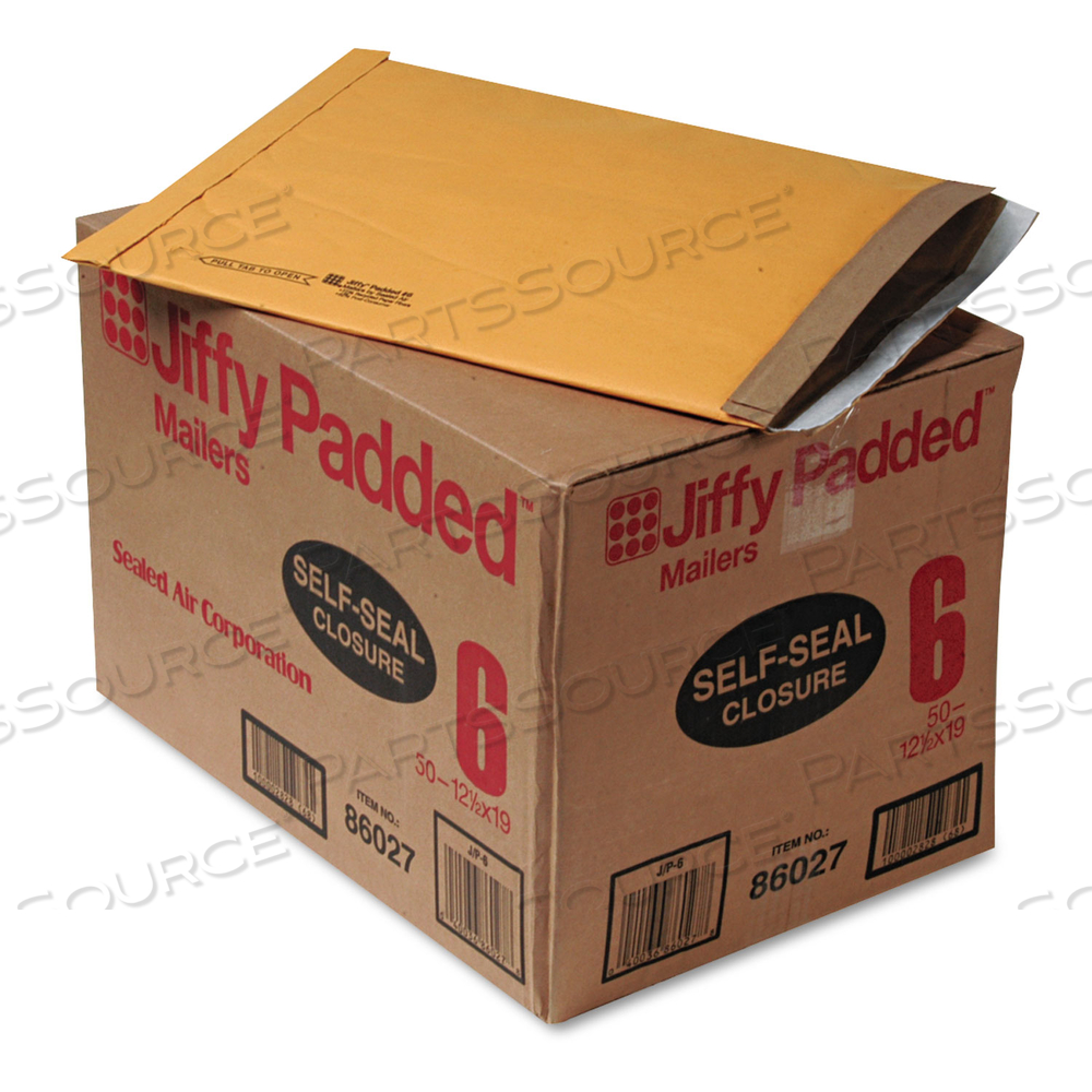JIFFY PADDED MAILER, #6, PAPER PADDING, SELF-ADHESIVE CLOSURE, 12.5 X 19, NATURAL KRAFT by Sealed Air
