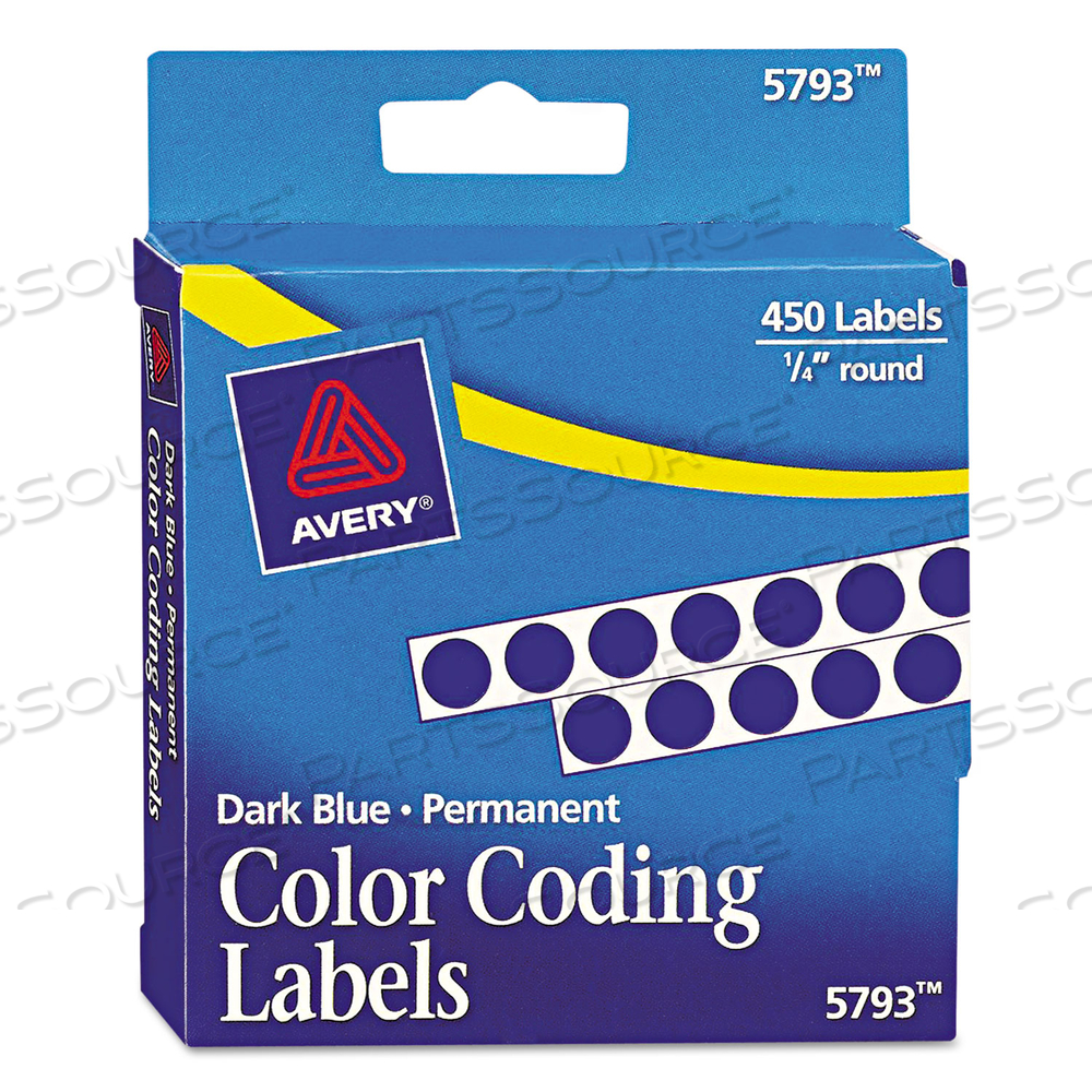 HANDWRITE-ONLY PERMANENT SELF-ADHESIVE ROUND COLOR-CODING LABELS IN DISPENSERS, 0.25" DIA, DARK BLUE, 450/ROLL, (5793) 