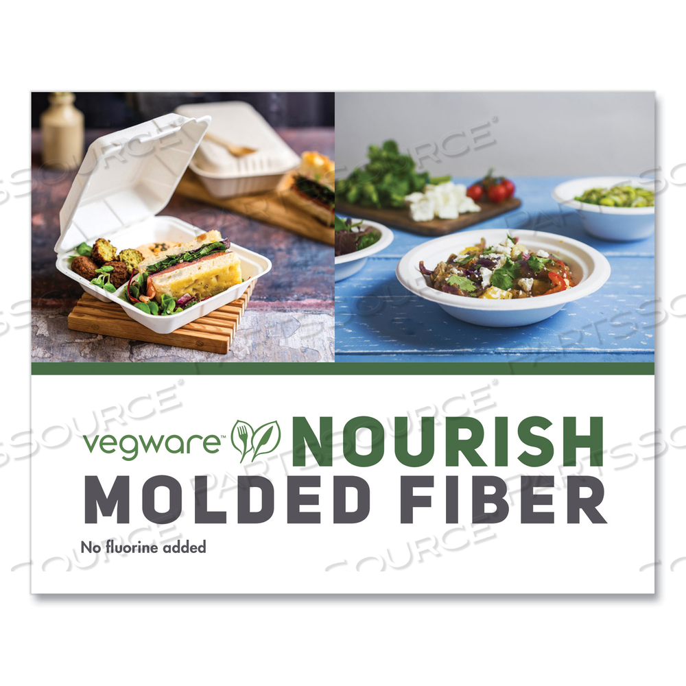 WHITE MOLDED FIBER CLAMSHELL CONTAINERS, 3-COMPARTMENT, 9 X 18 X 2, WHITE, SUGARCANE by Vegware