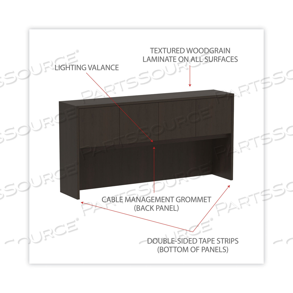 ALERA VALENCIA SERIES HUTCH WITH DOORS, 4 COMPARTMENTS, 70.63W X 15D X 35.38H, ESPRESSO by Alera