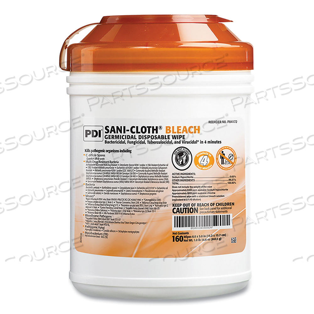 SANI-CLOTH BLEACH GERMICIDAL DISPOSABLE WIPES, 7.5 X 15, UNSCENTED, WHITE, 160/CANISTER by Sani Professional
