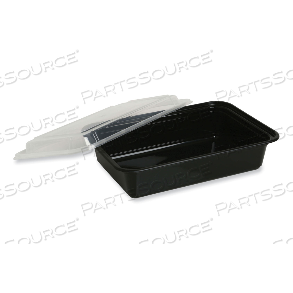 FOOD CONTAINER WITH LID, 16 OZ, 7.48 X 5.03 X 2.04, BLACK/CLEAR, PLASTIC by Genpak