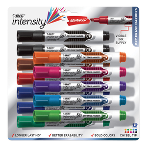 INTENSITY ADVANCED DRY ERASE MARKER, TANK-STYLE, BROAD CHISEL TIP, ASSORTED COLORS by BIC INTENSITY ADVANCED DRY ERASE MARKER, TANK-STYLE, BROAD CHISEL TIP, ASSORTED COLORS by BIC