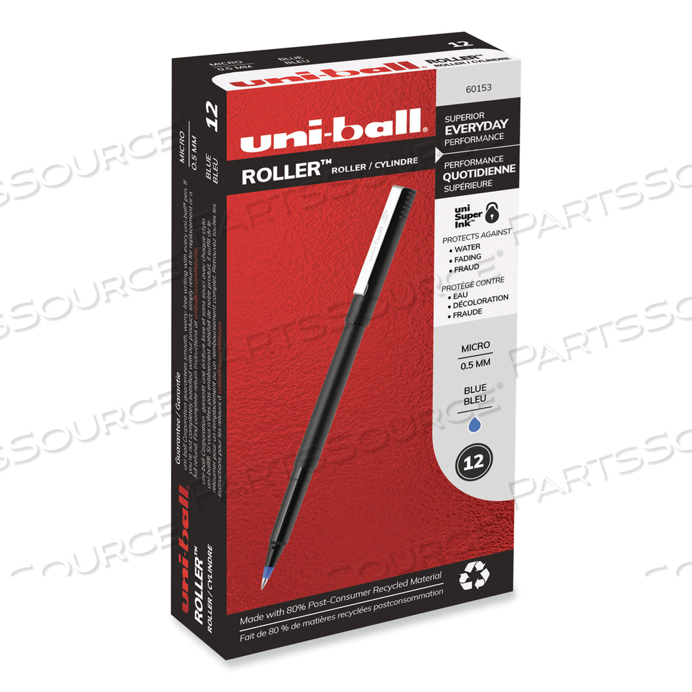 ROLLER BALL PEN, STICK, MICRO 0.5 MM, BLUE INK, BLACK MATTE BARREL by Uni-Ball ROLLER BALL PEN, STICK, MICRO 0.5 MM, BLUE INK, BLACK MATTE BARREL by Uni-Ball