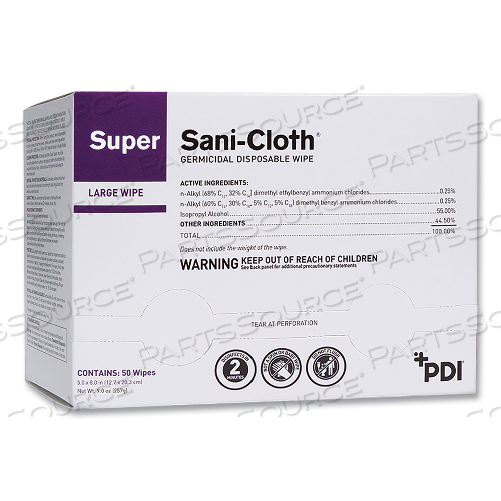 SUPER SANI-CLOTH INDIVIDUALLY WRAPPED GERMICIDAL DISPOSABLE WIPES, LARGE, 5 X 8, UNSCENTED, WHITE by Sani Professional
