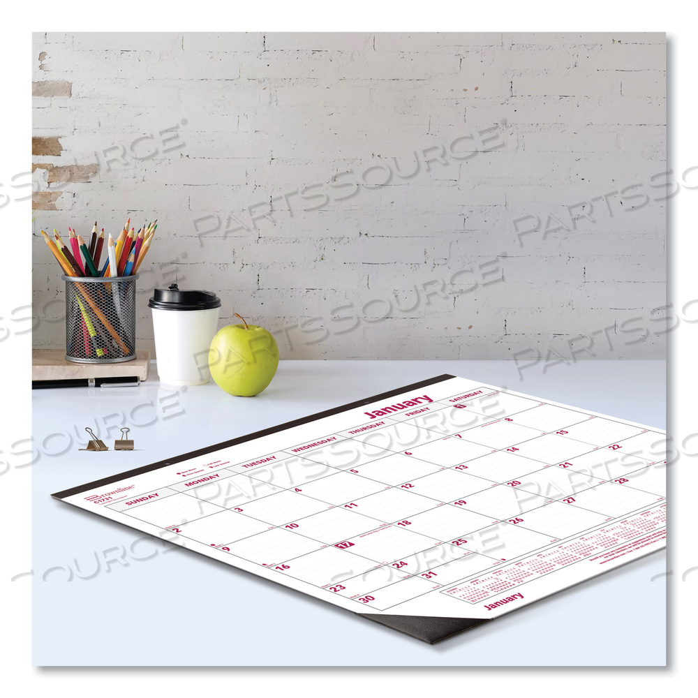 MONTHLY DESK PAD CALENDAR, 22 X 17, WHITE/BURGUNDY SHEETS, BLACK BINDING, BLACK CORNERS, 12-MONTH (JAN TO DEC): 2023 