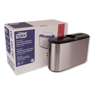 XPRESS COUNTERTOP TOWEL DISPENSER, 12.68 X 4.56 X 7.92, STAINLESS STEEL/BLACK by Tork XPRESS COUNTERTOP TOWEL DISPENSER, 12.68 X 4.56 X 7.92, STAINLESS STEEL/BLACK by Tork