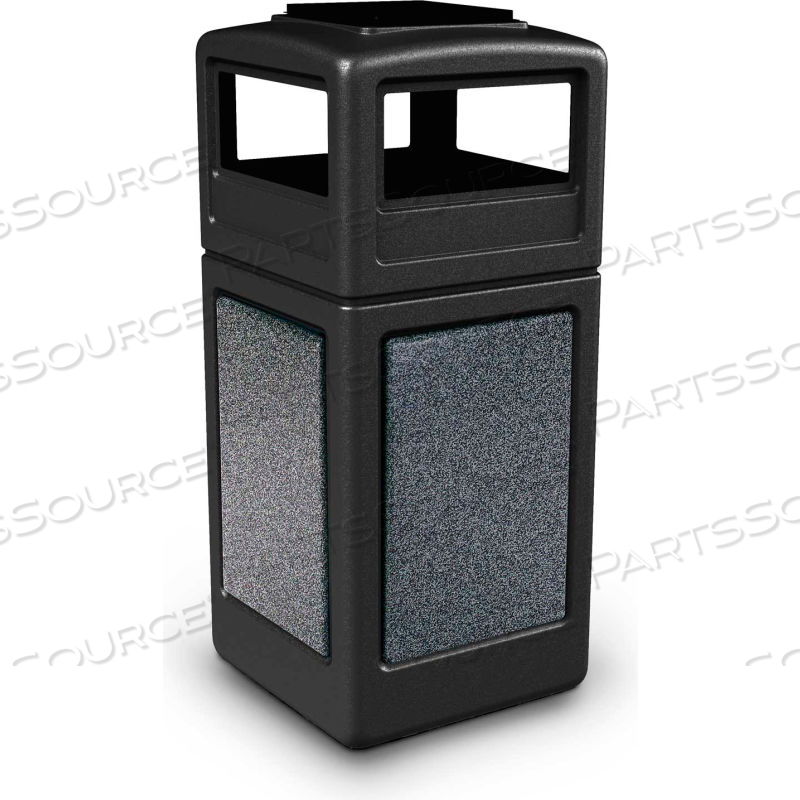42 GALLON STONETEC SQUARE RECEPTACLE WITH ASHTRAY LID - BLACK W/PEPPERSTONE PANELS by Dci Marketing 42 GALLON STONETEC SQUARE RECEPTACLE WITH ASHTRAY LID - BLACK W/PEPPERSTONE PANELS by Dci Marketing