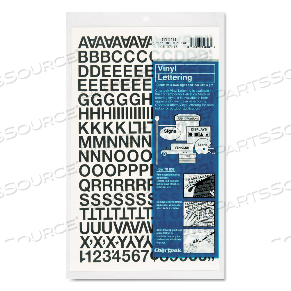 PRESS-ON VINYL LETTERS AND NUMBERS, SELF ADHESIVE, BLACK, 0.5"H by Chartpak PRESS-ON VINYL LETTERS AND NUMBERS, SELF ADHESIVE, BLACK, 0.5"H by Chartpak