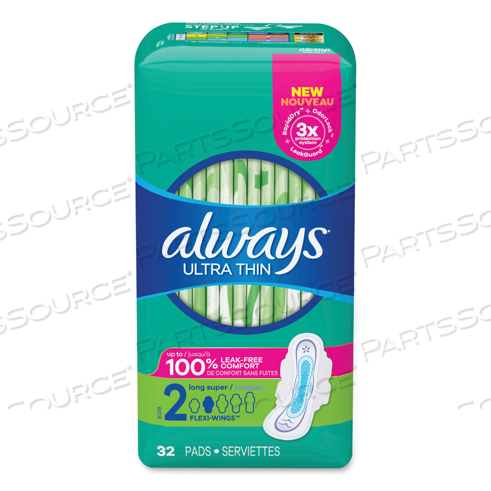 ULTRA THIN PADS WITH WINGS, SIZE 2, LONG, SUPER ABSORBENT by Always
