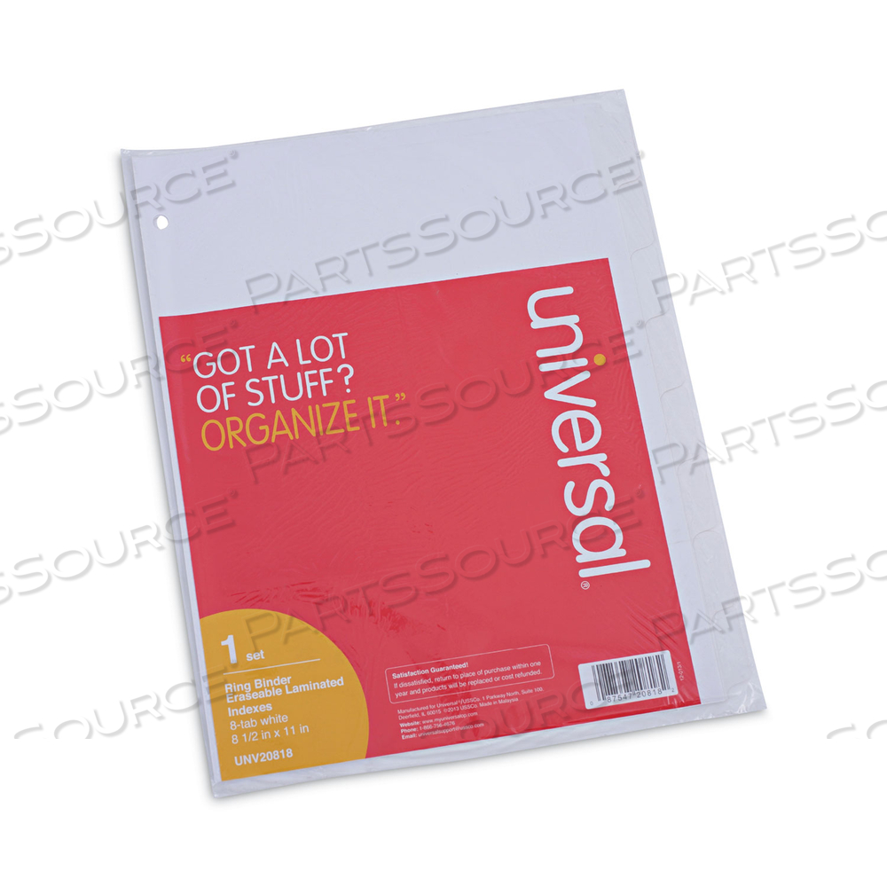 DELUXE WRITE-ON/ERASABLE TAB INDEX, 8-TAB, 11 X 8.5, WHITE, WHITE TABS, 1 SET by Universal DELUXE WRITE-ON/ERASABLE TAB INDEX, 8-TAB, 11 X 8.5, WHITE, WHITE TABS, 1 SET by Universal