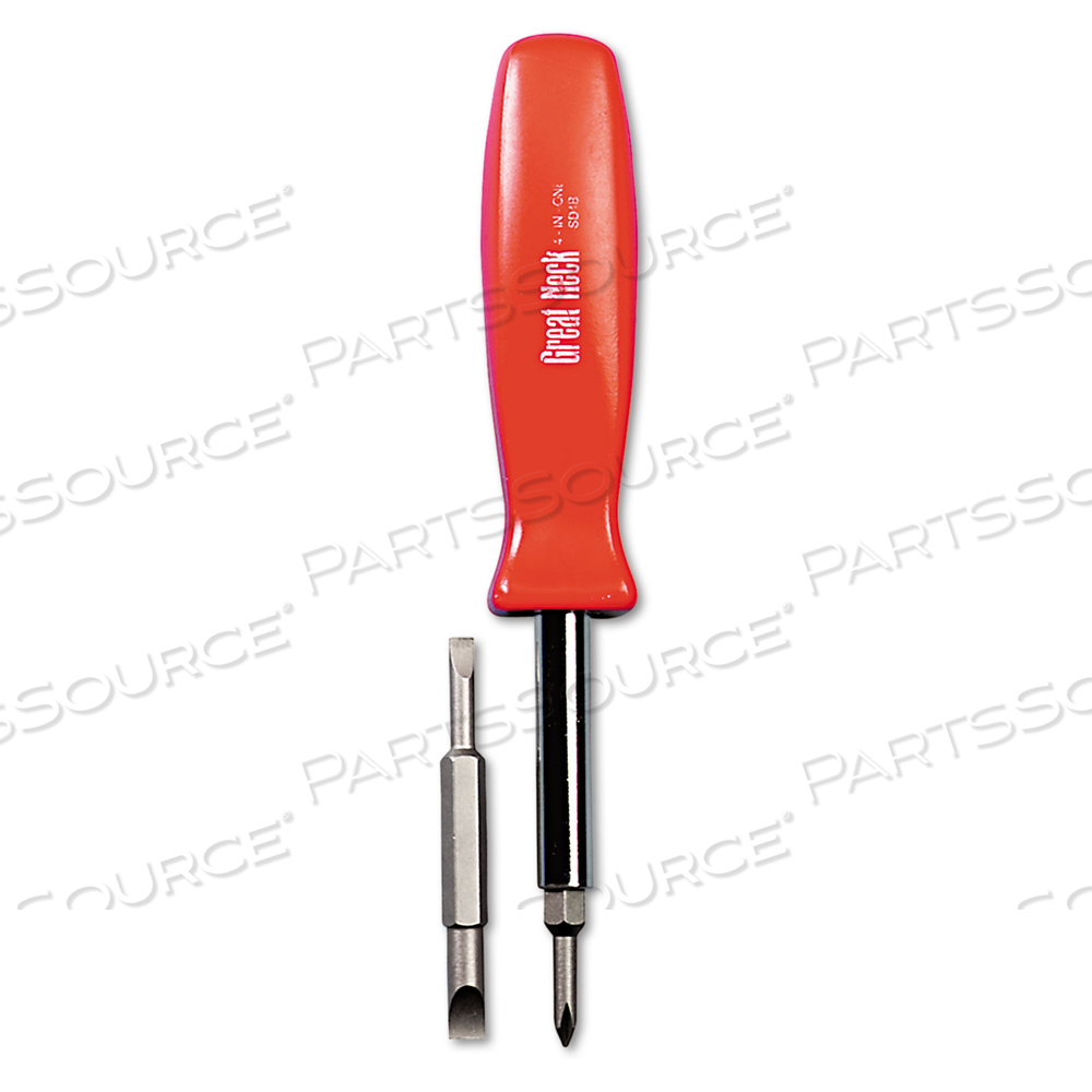 4 IN-1 SCREWDRIVER W/INTERCHANGEABLE PHILLIPS/STANDARD BITS, ASSORTED COLORS 