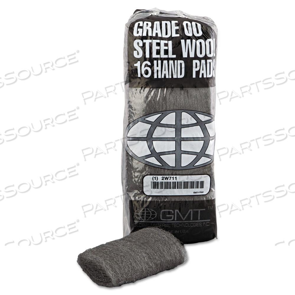 INDUSTRIAL-QUALITY STEEL WOOL HAND PADS, #00 VERY FINE, STEEL GRAY, 16 PADS/SLEEVE by GMT