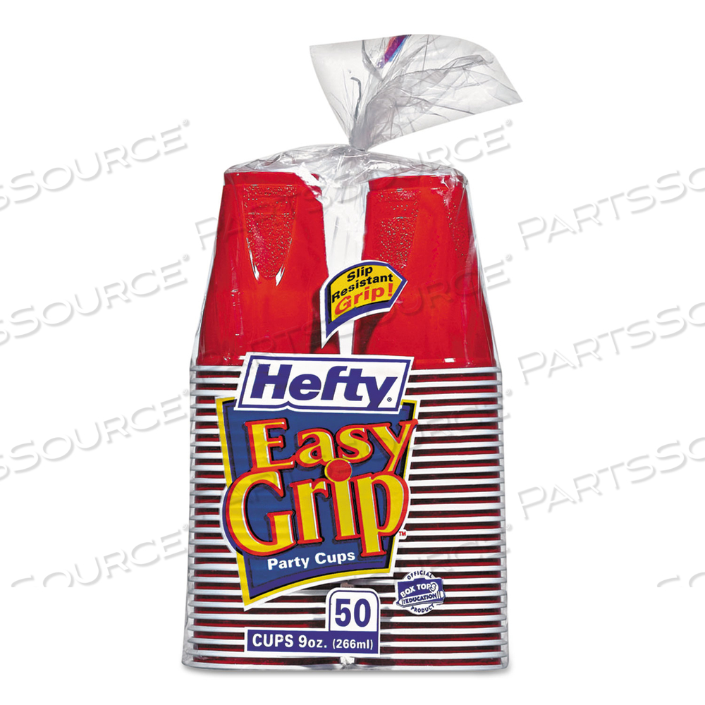 EASY GRIP DISPOSABLE PLASTIC PARTY CUPS, 9 OZ, RED by Hefty