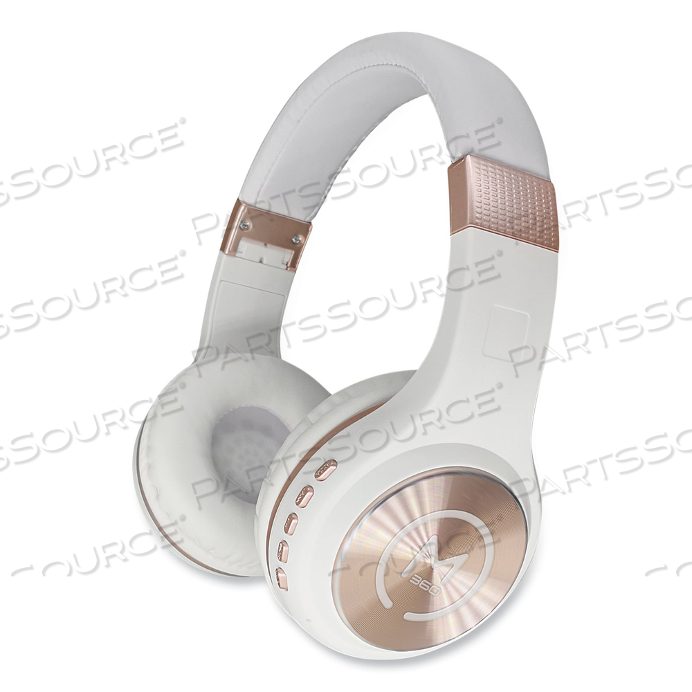 SERENITY STEREO WIRELESS HEADPHONES WITH MICROPHONE, 3 FT CORD, WHITE/ROSE GOLD by Morpheus 360