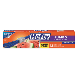 SLIDER BAGS, 2.5 GAL, 0.9 MIL, 14.38" X 9", CLEAR, 12 BAGS/BOX, 9 BOXES/CARTON by Hefty SLIDER BAGS, 2.5 GAL, 0.9 MIL, 14.38" X 9", CLEAR, 12 BAGS/BOX, 9 BOXES/CARTON by Hefty
