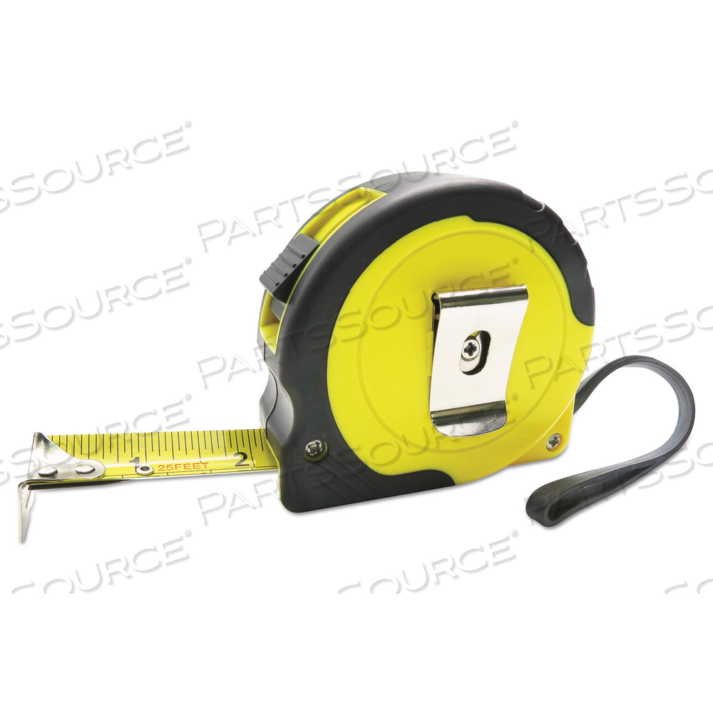 EASY GRIP TAPE MEASURE, 25 FT, PLASTIC CASE, BLACK AND YELLOW, 1/16" GRADUATIONS by Boardwalk