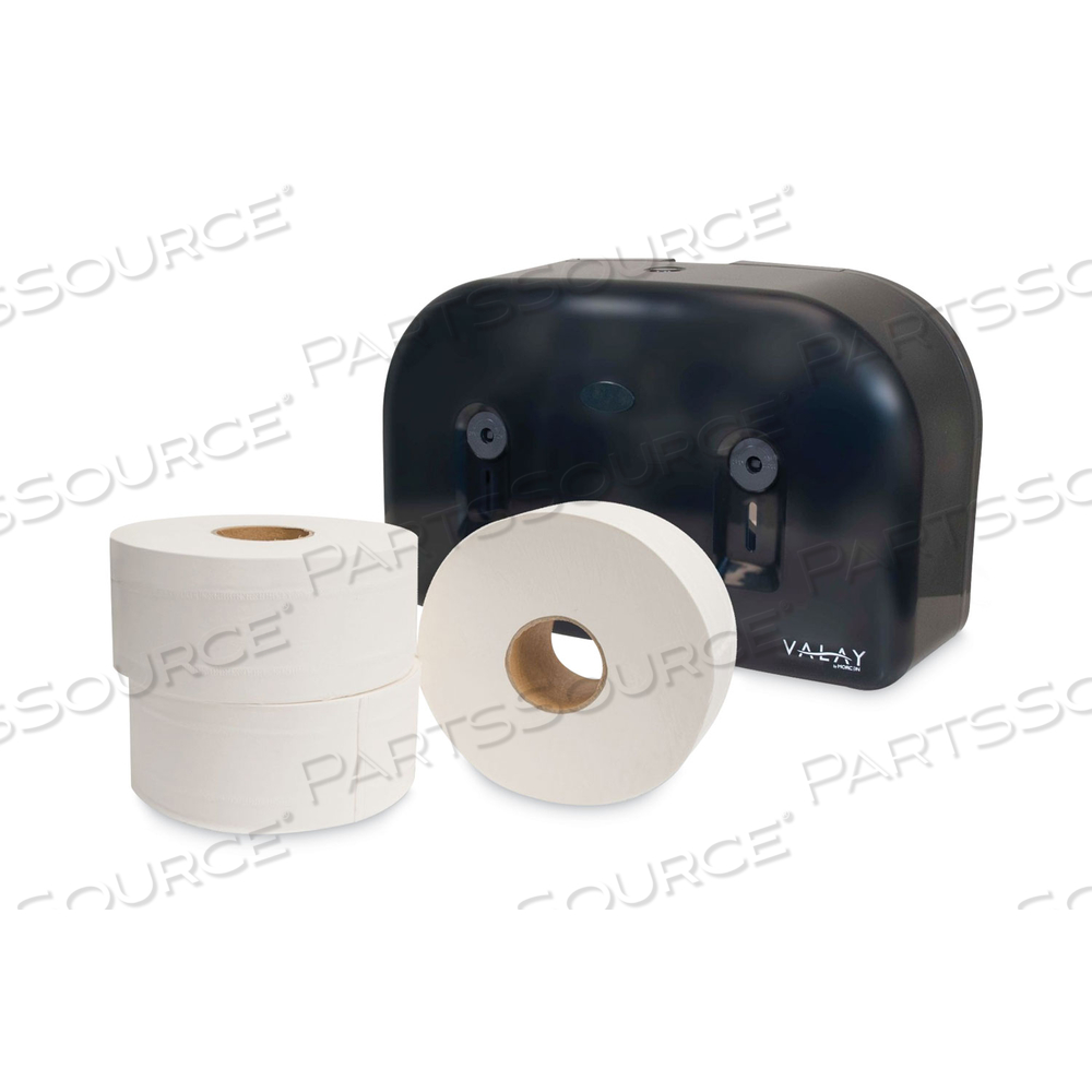 VALAY PLASTIC MINI JUMBO BATH TISSUE DISPENSER, TWO ROLLS, 9.75 X 15.87 X 5.25, BLACK by Morcon Tissue VALAY PLASTIC MINI JUMBO BATH TISSUE DISPENSER, TWO ROLLS, 9.75 X 15.87 X 5.25, BLACK by Morcon Tissue