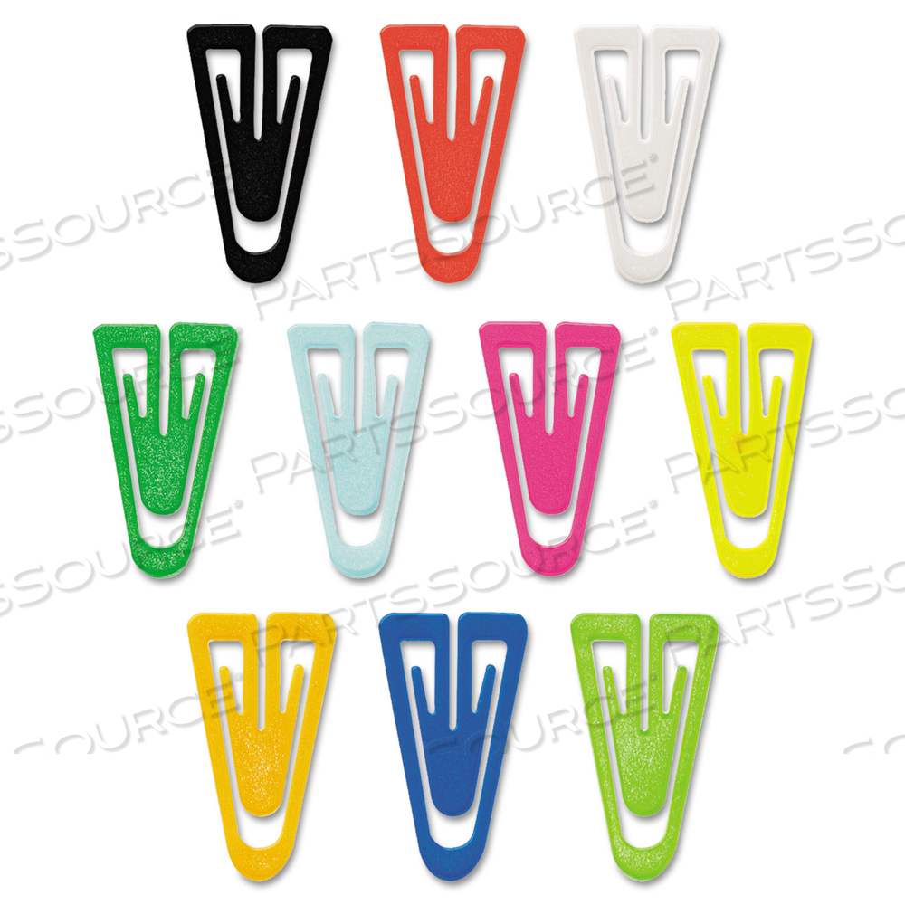 PLASTIC PAPER CLIPS, LARGE, SMOOTH, ASSORTED COLORS by Gem Products